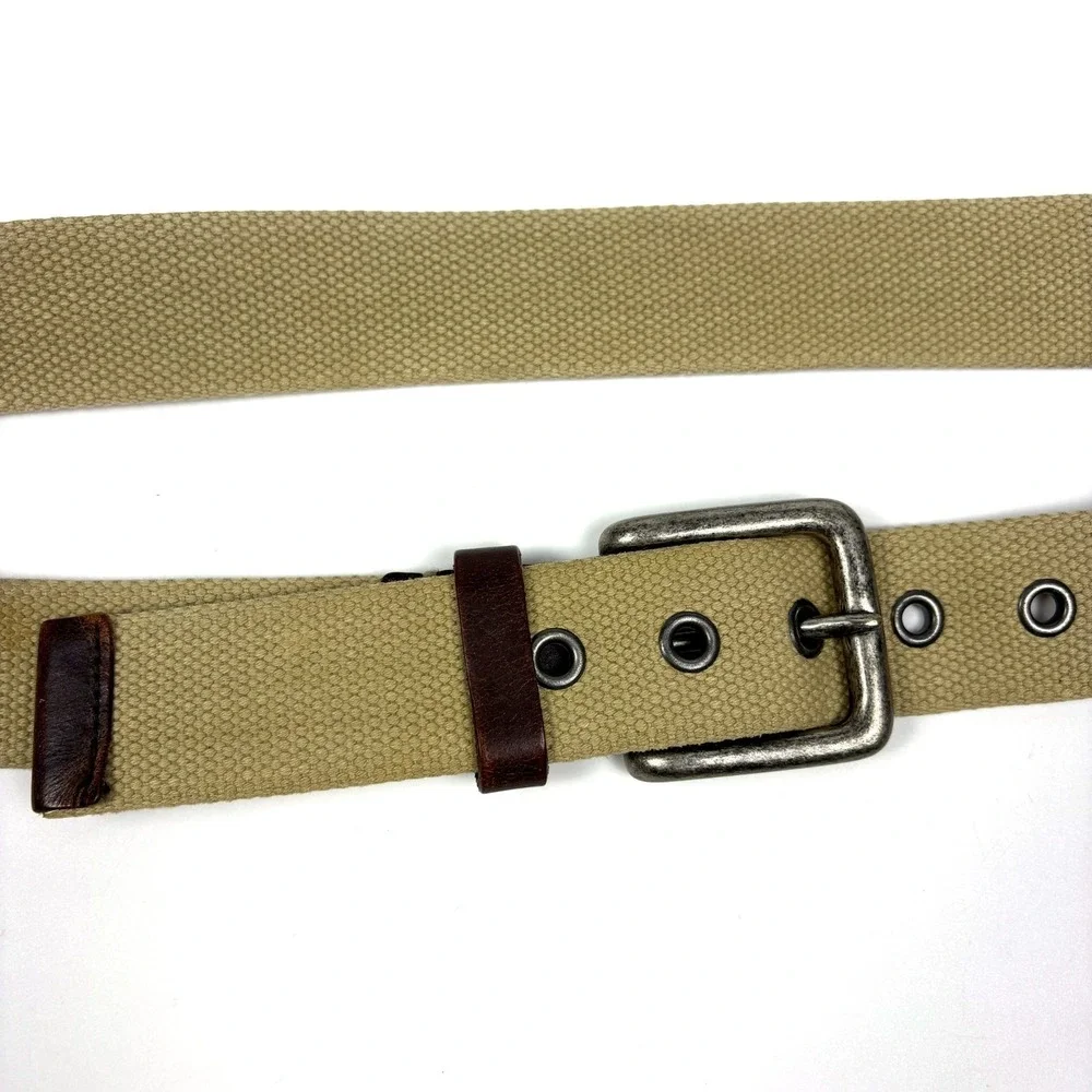 VTG‎ 90s Eddie Bauer Canvas & Leather Suringle Belt Khaki Mens 52